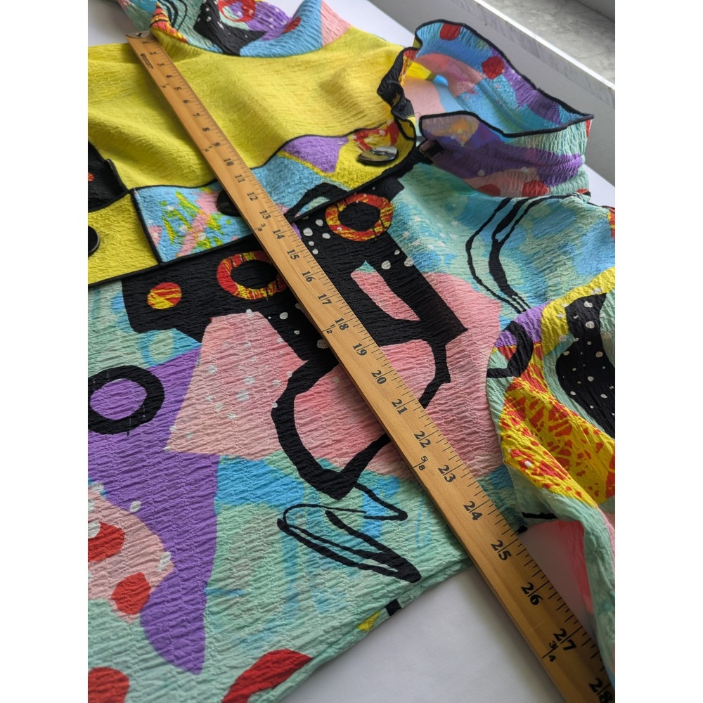 Ali Miles Tunic Women 1X Multi-Color Art To Wear Crinkle Abstract Button Shirt - Picture 5 of 7
